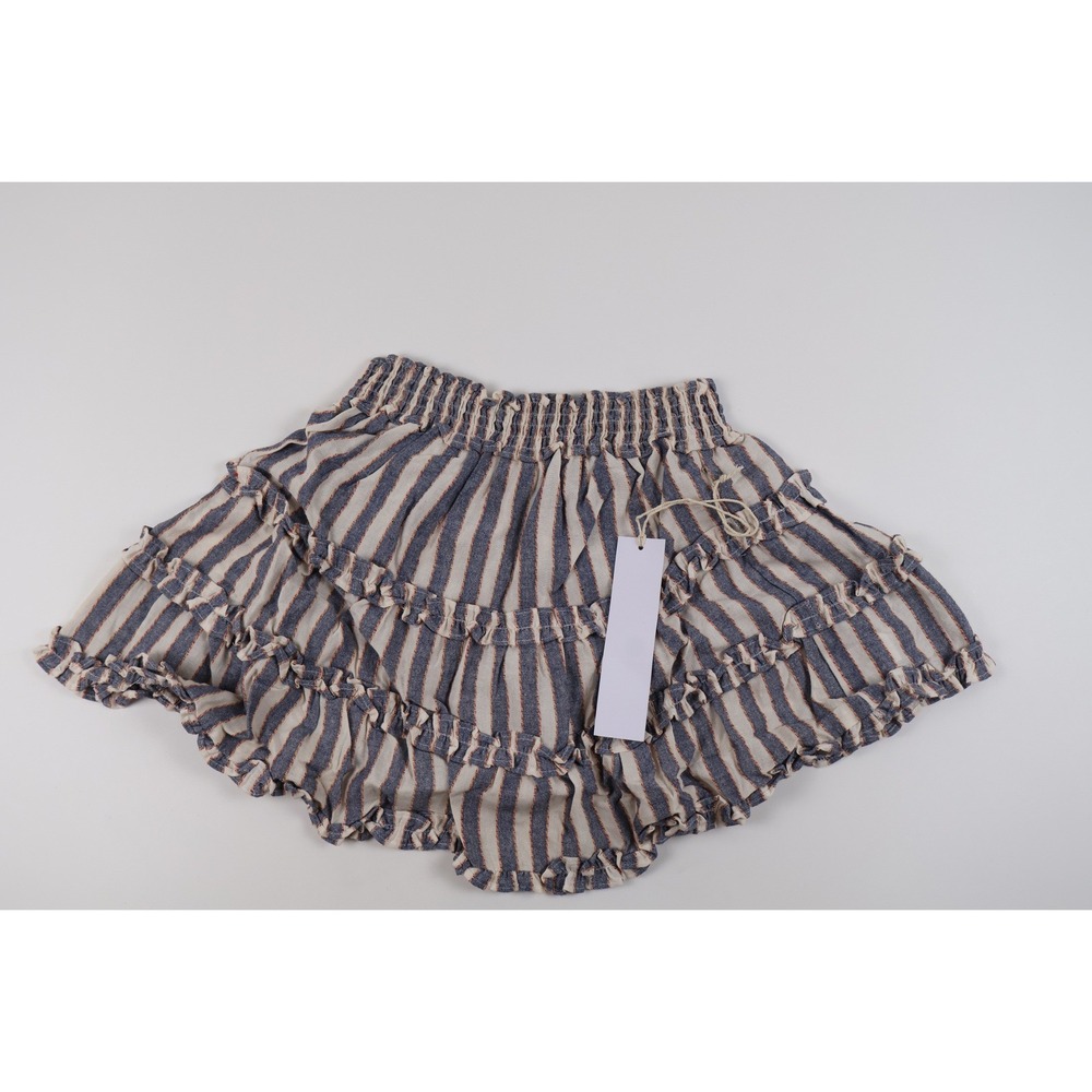 Lumiere Tiered Ruffle Mini Skirt Blue Cream Striped Medium NWT
